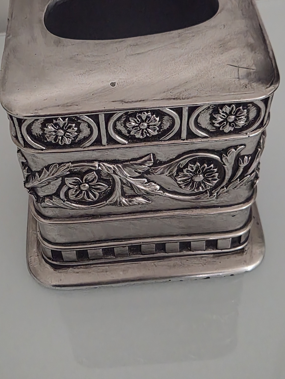 Vintage Ornate Silver Tone Floral Tissue Box Cover | Decorative Home Décor - Picture 4 of 8